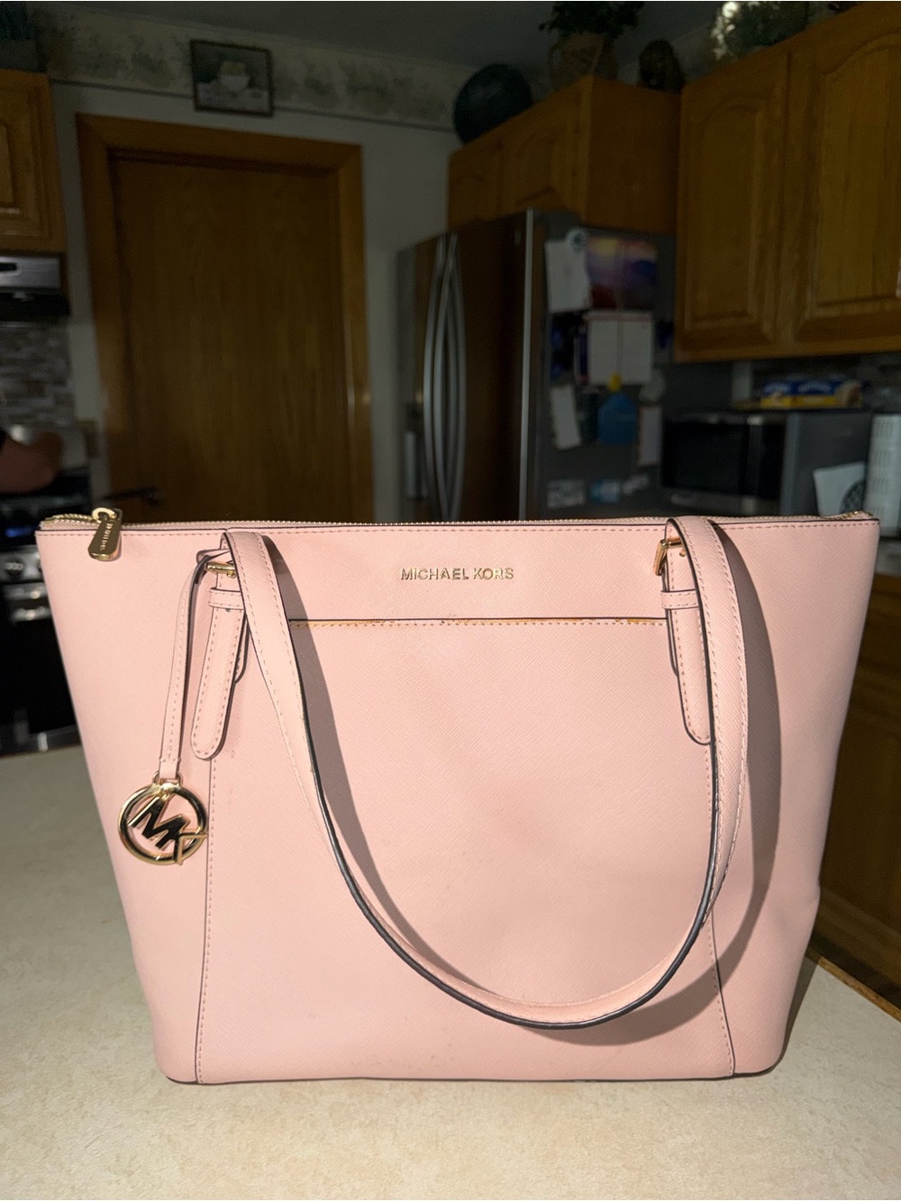 Michael Kors Blush Pink Saffiano Tote with Gold Logo Charm